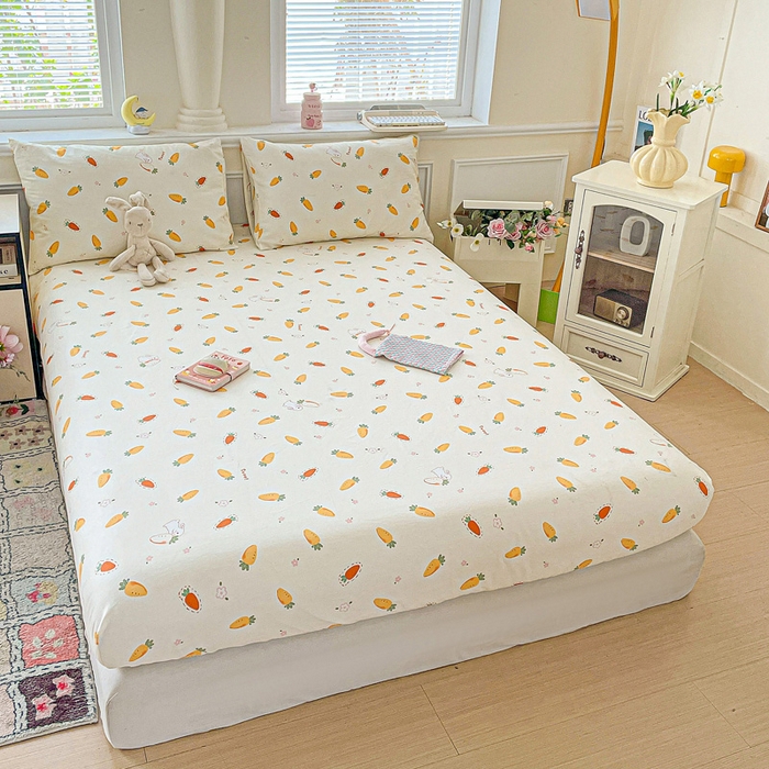 91家纺网 家纺一手货源 找家纺 卡普家居 2025新款全棉印花A版床笠 萝卜蹲