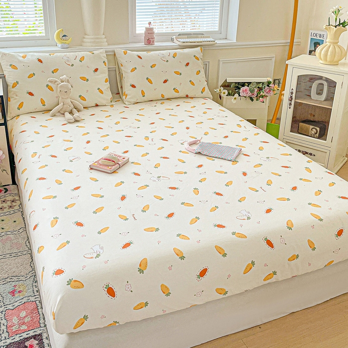 91家纺网 家纺一手货源 找家纺 卡普家居 2025新款全棉印花A版床笠 萝卜蹲