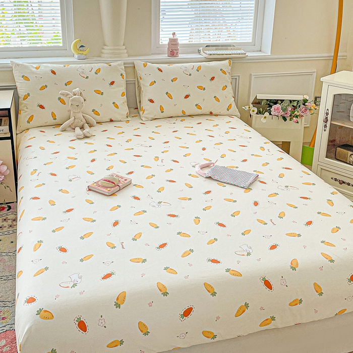 91家纺网 家纺一手货源 找家纺 卡普家居 2025新款全棉印花A版床笠 萝卜蹲