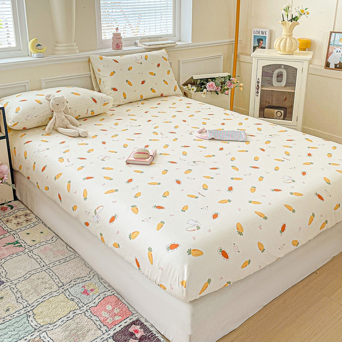 91家纺网 家纺一手货源 找家纺 卡普家居 2025新款全棉印花A版床笠 萝卜蹲