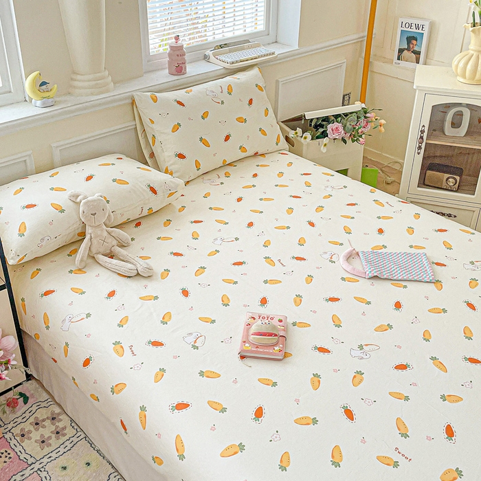 91家纺网 家纺一手货源 找家纺 卡普家居 2025新款全棉印花A版床笠 萝卜蹲