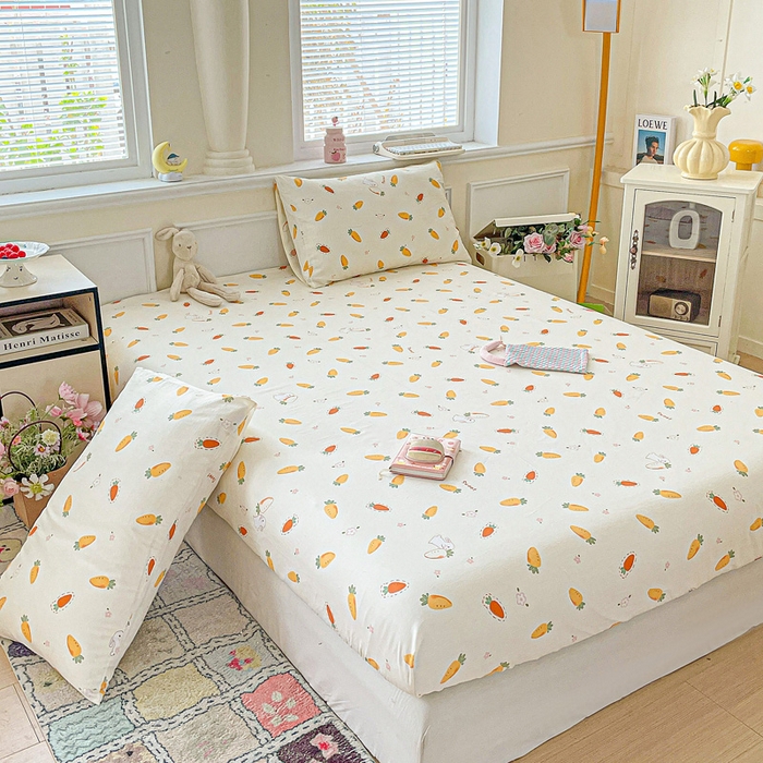 91家纺网 家纺一手货源 找家纺 卡普家居 2025新款全棉印花A版床笠 萝卜蹲