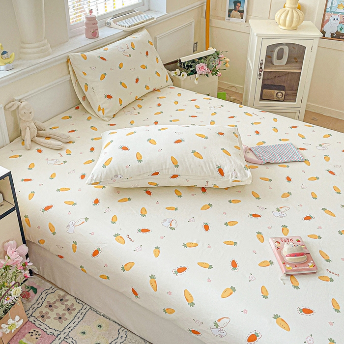 91家纺网 家纺一手货源 找家纺 卡普家居 2025新款全棉印花A版床笠 萝卜蹲