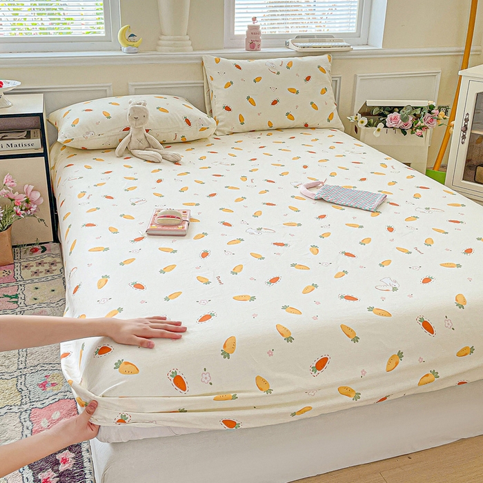 91家纺网 家纺一手货源 找家纺 卡普家居 2025新款全棉印花A版床笠 萝卜蹲