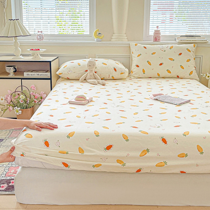 91家纺网 家纺一手货源 找家纺 卡普家居 2025新款全棉印花A版床笠 萝卜蹲