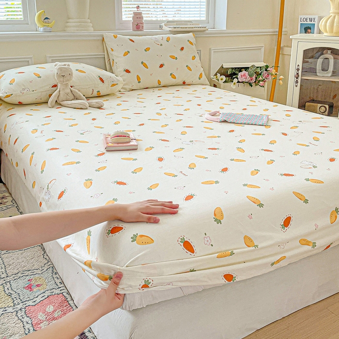 91家纺网 家纺一手货源 找家纺 卡普家居 2025新款全棉印花A版床笠 萝卜蹲