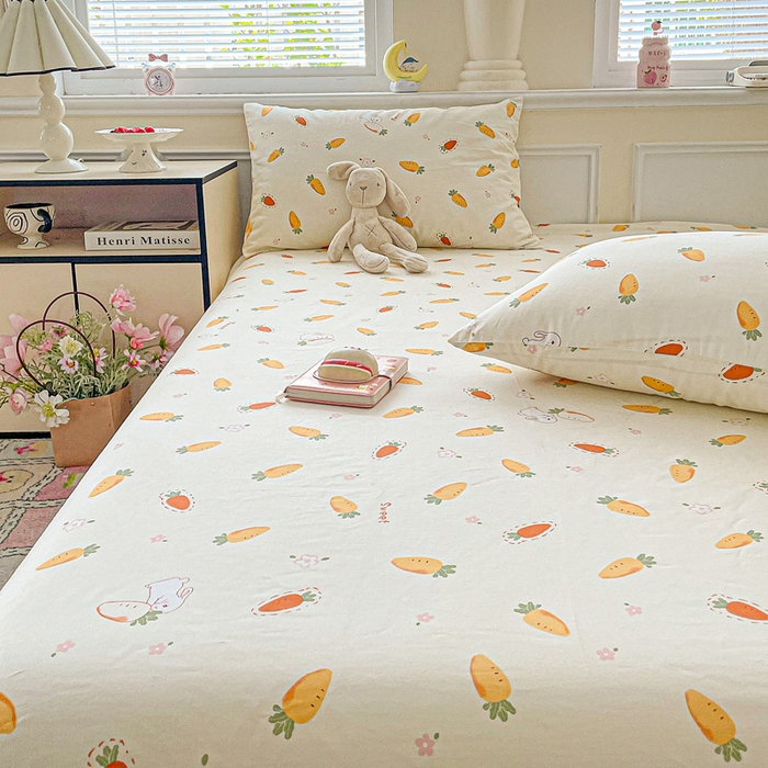 91家纺网 家纺一手货源 找家纺 卡普家居 2025新款全棉印花A版床笠 萝卜蹲