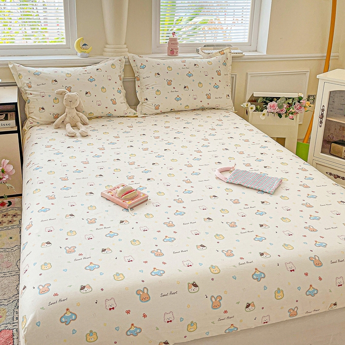 91家纺网 家纺一手货源 找家纺 卡普家居 2025新款全棉印花A版床笠 萌宠国度