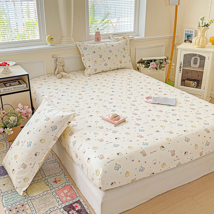 91家纺网 家纺一手货源 找家纺 卡普家居 2025新款全棉印花A版床笠 萌宠国度