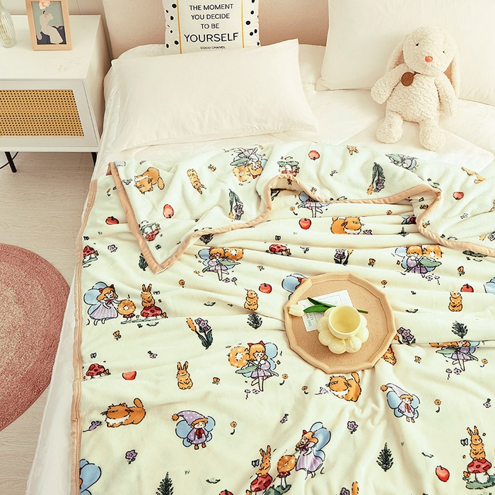 91家纺网 家纺一手货源 找家纺 肖恩毯业 2025新款印花雪貂绒毛毯沙发盖毯午睡毯子 精灵女孩