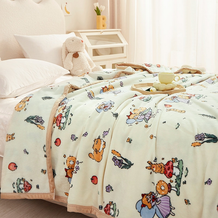 91家纺网 家纺一手货源 找家纺 肖恩毯业 2025新款印花雪貂绒毛毯沙发盖毯午睡毯子 精灵女孩