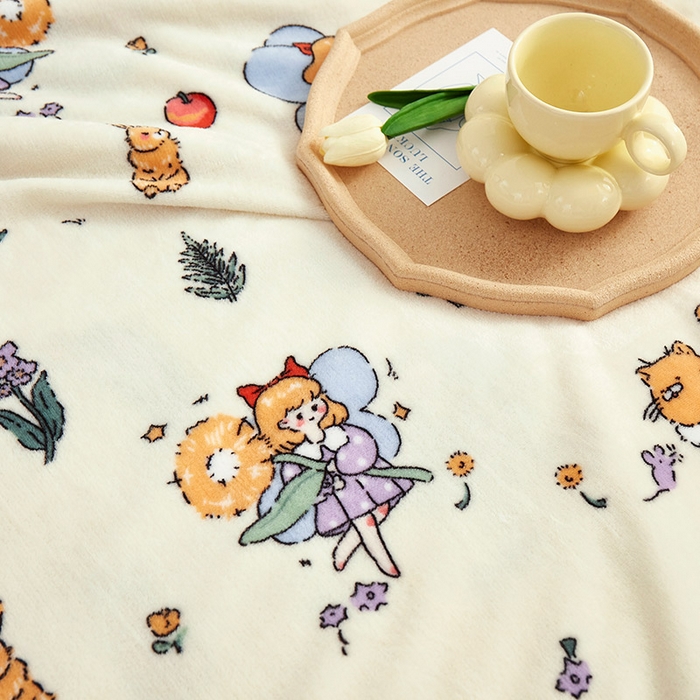 91家纺网 家纺一手货源 找家纺 肖恩毯业 2025新款印花雪貂绒毛毯沙发盖毯午睡毯子 精灵女孩