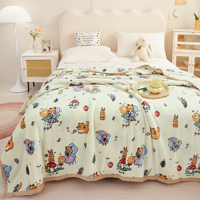 91家纺网 家纺一手货源 找家纺 肖恩毯业 2025新款印花雪貂绒毛毯沙发盖毯午睡毯子 精灵女孩