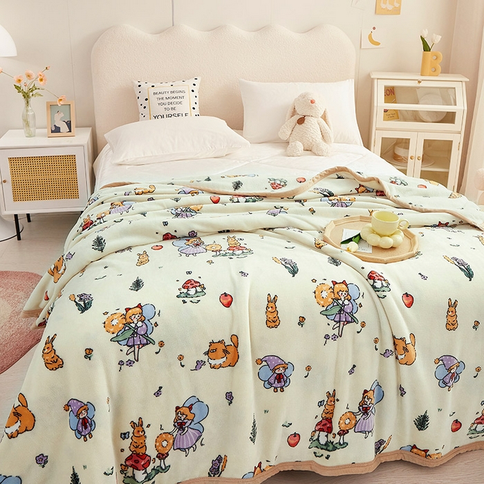 91家纺网 家纺一手货源 找家纺 肖恩毯业 2025新款印花雪貂绒毛毯沙发盖毯午睡毯子 精灵女孩