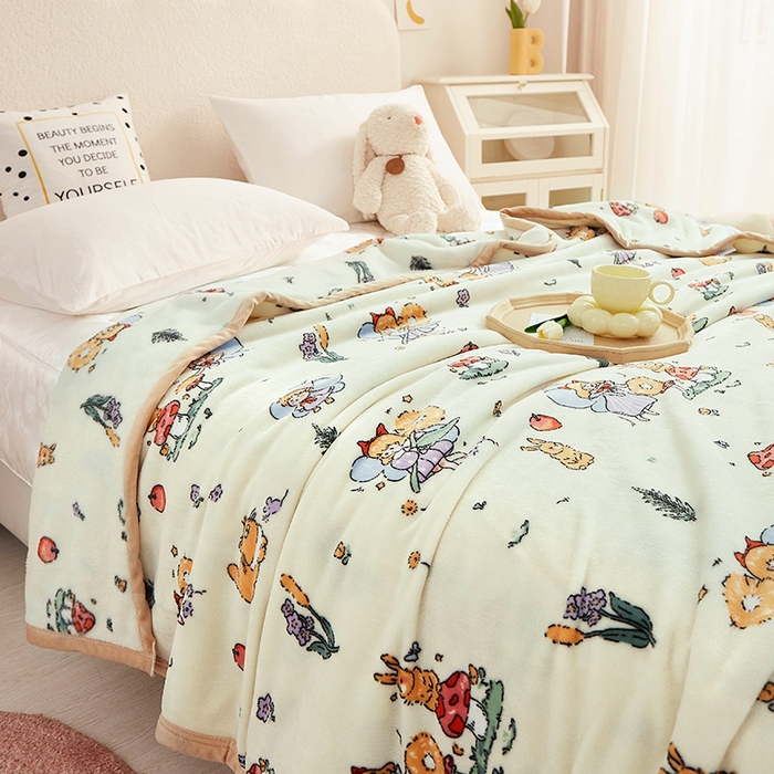 91家纺网 家纺一手货源 找家纺 肖恩毯业 2025新款印花雪貂绒毛毯沙发盖毯午睡毯子 精灵女孩