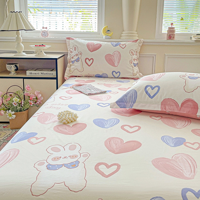 91家纺网 家纺一手货源 找家纺 卡普家居 2025新款全棉印花A版床笠 小兔可可