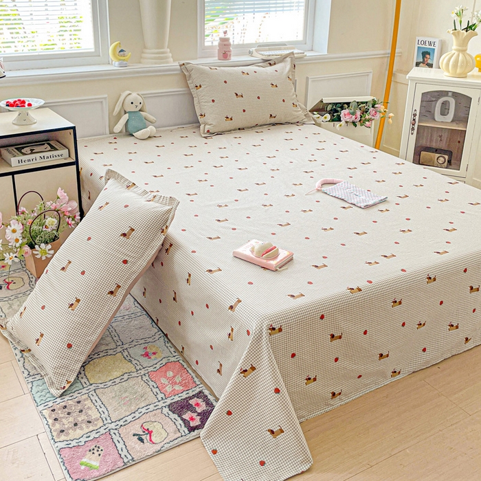 91家纺网 家纺一手货源 找家纺 卡普家居 2025新款全棉印花A版床单 快乐追梦