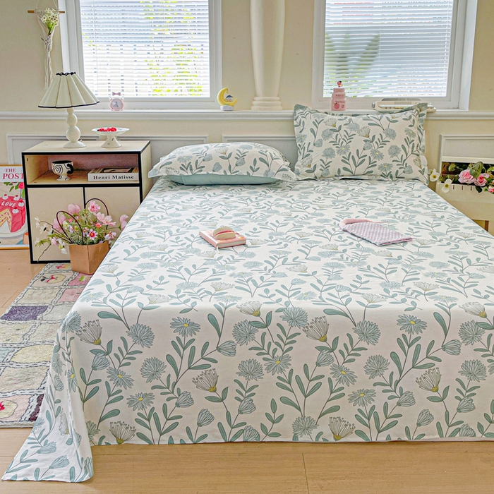 91家纺网 家纺一手货源 找家纺 卡普家居 2025新款全棉印花A版床单 蓝风铃