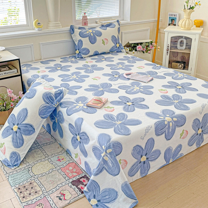 91家纺网 家纺一手货源 找家纺 卡普家居 2025新款全棉印花A版床单 蓝色甜心