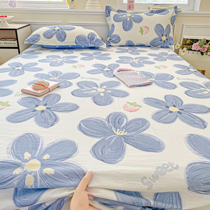 91家纺网 家纺一手货源 找家纺 卡普家居 2025新款全棉印花A版床单 蓝色甜心