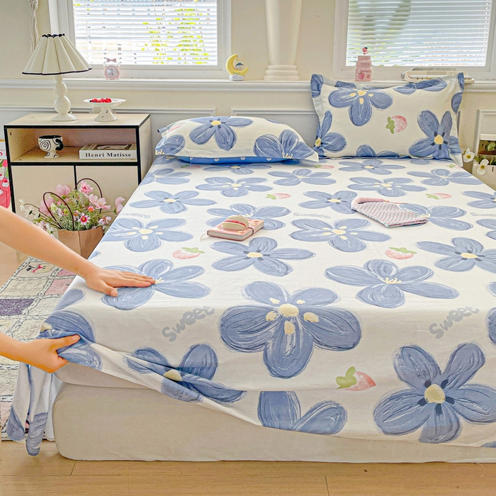 91家纺网 家纺一手货源 找家纺 卡普家居 2025新款全棉印花A版床单 蓝色甜心