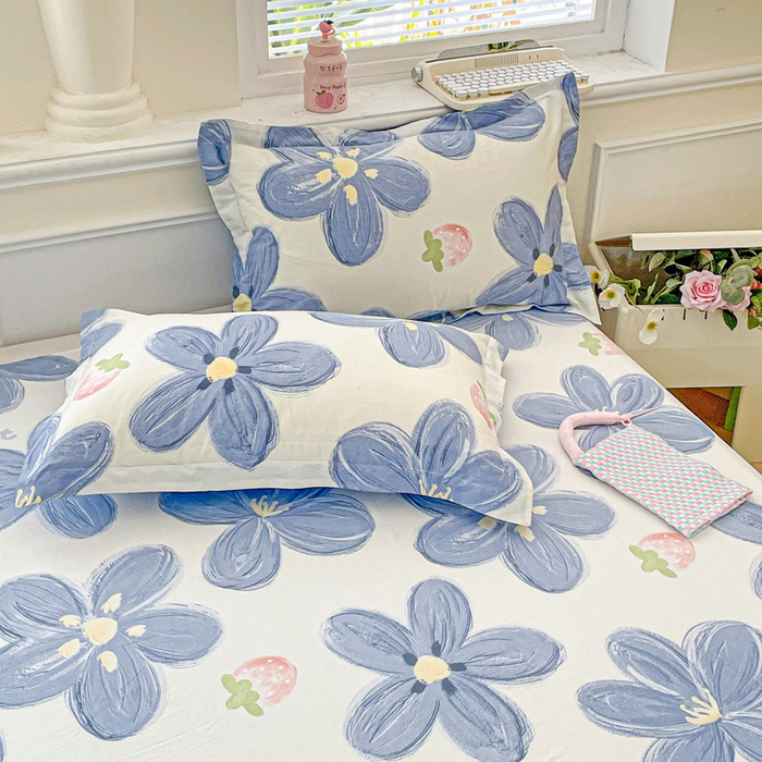 91家纺网 家纺一手货源 找家纺 卡普家居 2025新款全棉印花A版床单 蓝色甜心