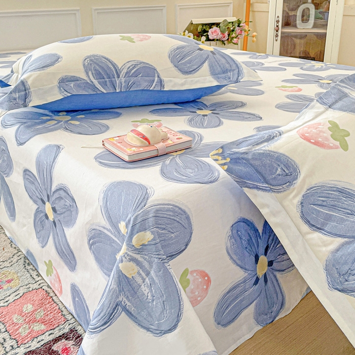 91家纺网 家纺一手货源 找家纺 卡普家居 2025新款全棉印花A版床单 蓝色甜心