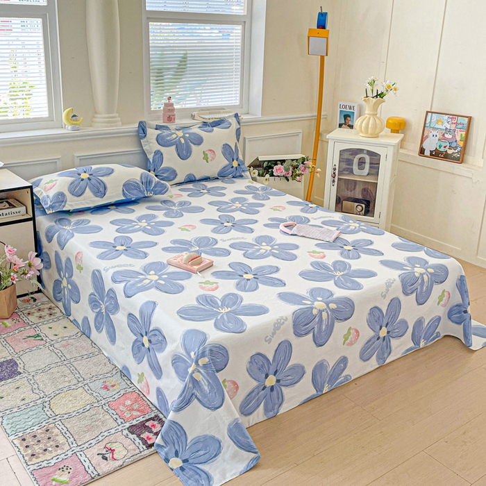 91家纺网 家纺一手货源 找家纺 卡普家居 2025新款全棉印花A版床单 蓝色甜心