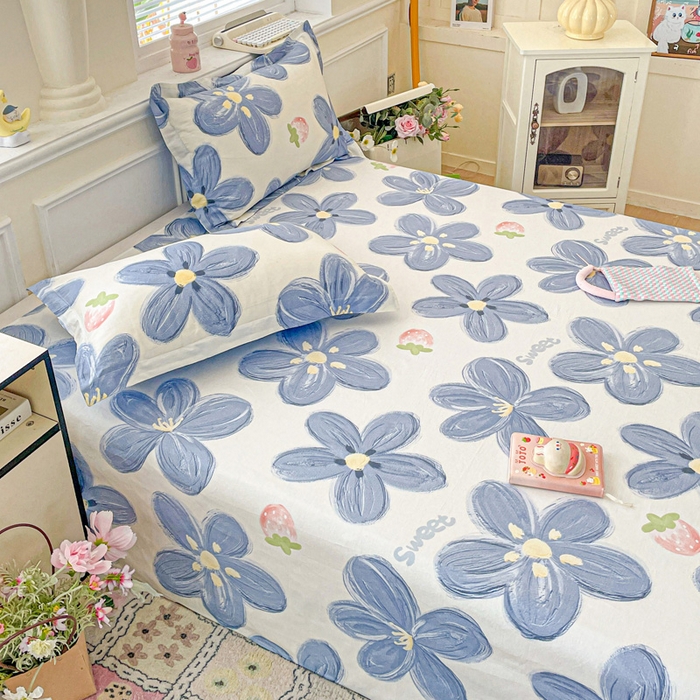 91家纺网 家纺一手货源 找家纺 卡普家居 2025新款全棉印花A版床单 蓝色甜心