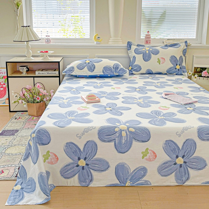 91家纺网 家纺一手货源 找家纺 卡普家居 2025新款全棉印花A版床单 蓝色甜心