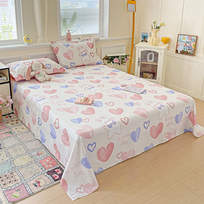 91家纺网 家纺一手货源 找家纺 卡普家居 2025新款全棉印花A版床单 小兔可可