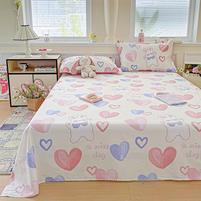 91家纺网 家纺一手货源 找家纺 卡普家居 2025新款全棉印花A版床单 小兔可可