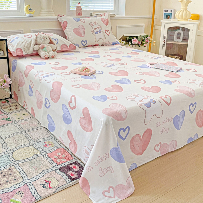 91家纺网 家纺一手货源 找家纺 卡普家居 2025新款全棉印花A版床单 小兔可可