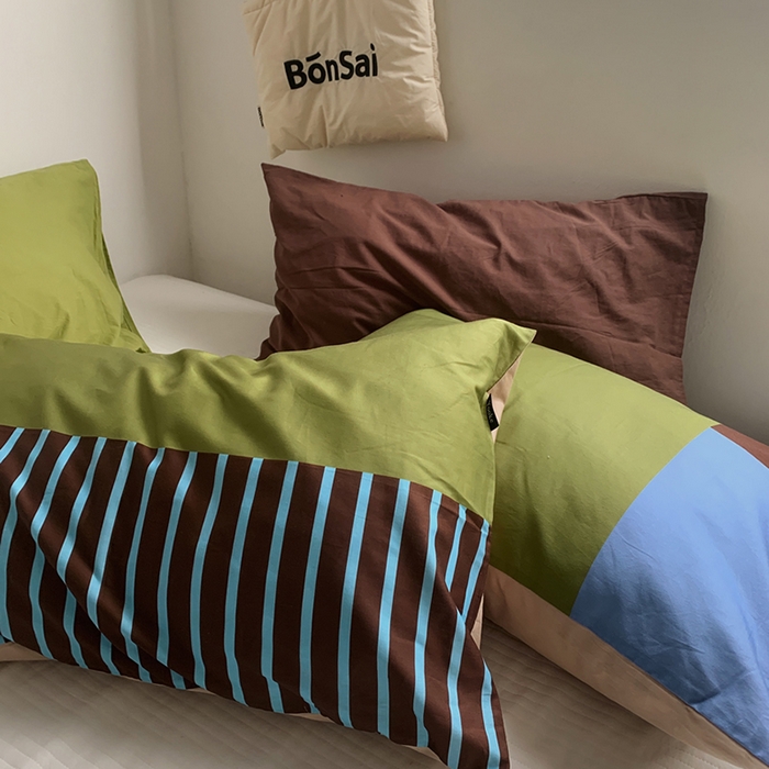 91家纺网 家纺一手货源 找家纺 柚可家居 2025新款40支13372多彩单枕套-枕套二 绿茶格