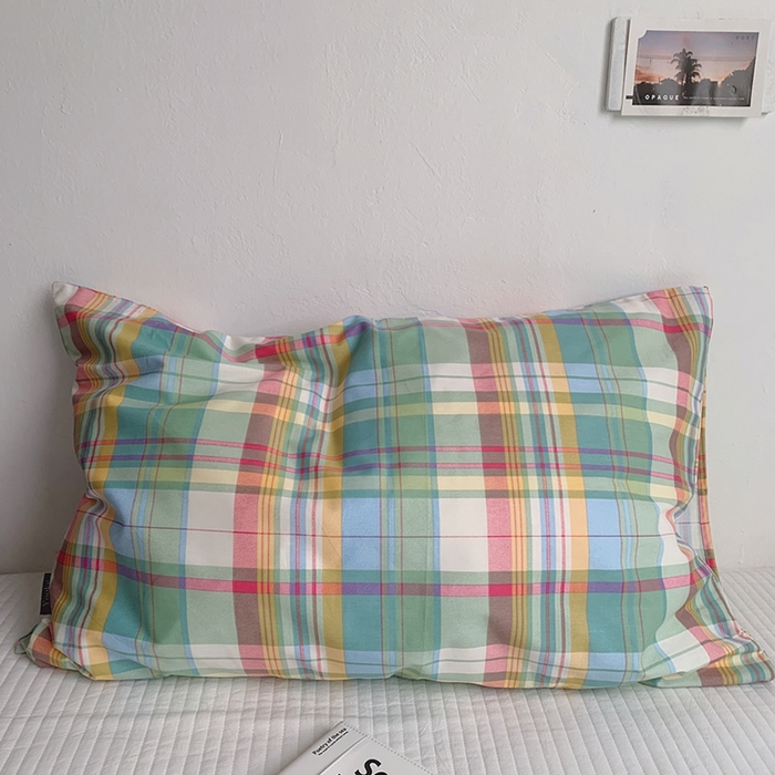 91家纺网 家纺一手货源 找家纺 柚可家居 2025新款40支13372多彩单枕套-枕套一 彩格