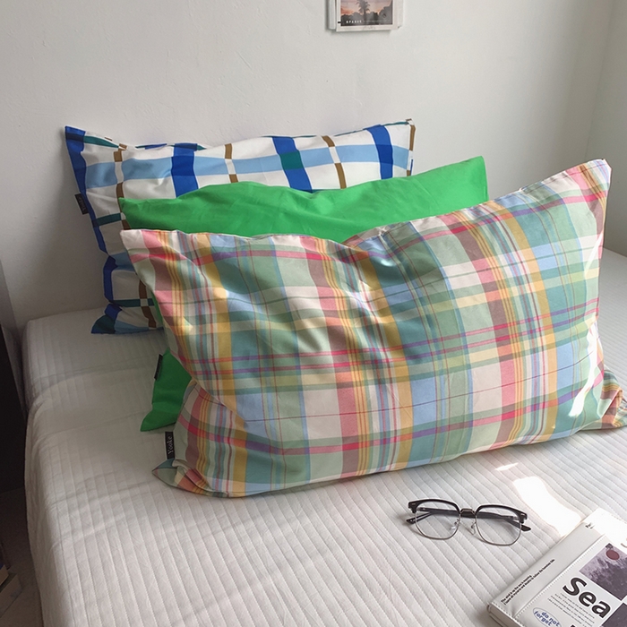 91家纺网 家纺一手货源 找家纺 柚可家居 2025新款40支13372多彩单枕套-枕套一 亮绿