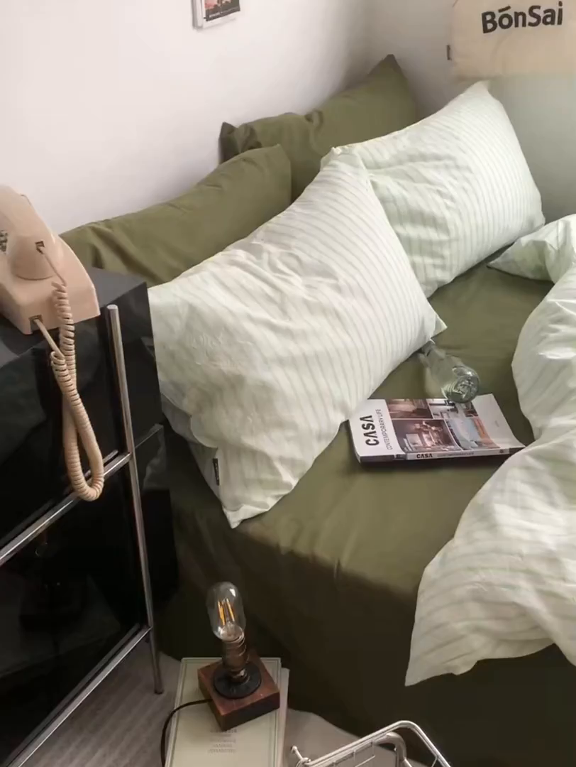 91家纺网 家纺一手货源 找家纺 （总）柚可家居 2025新款全棉色织水洗棉四件套-绿鸭湖