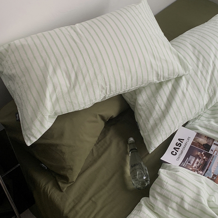 91家纺网 家纺一手货源 找家纺 （总）柚可家居 2025新款全棉色织水洗棉四件套-绿鸭湖