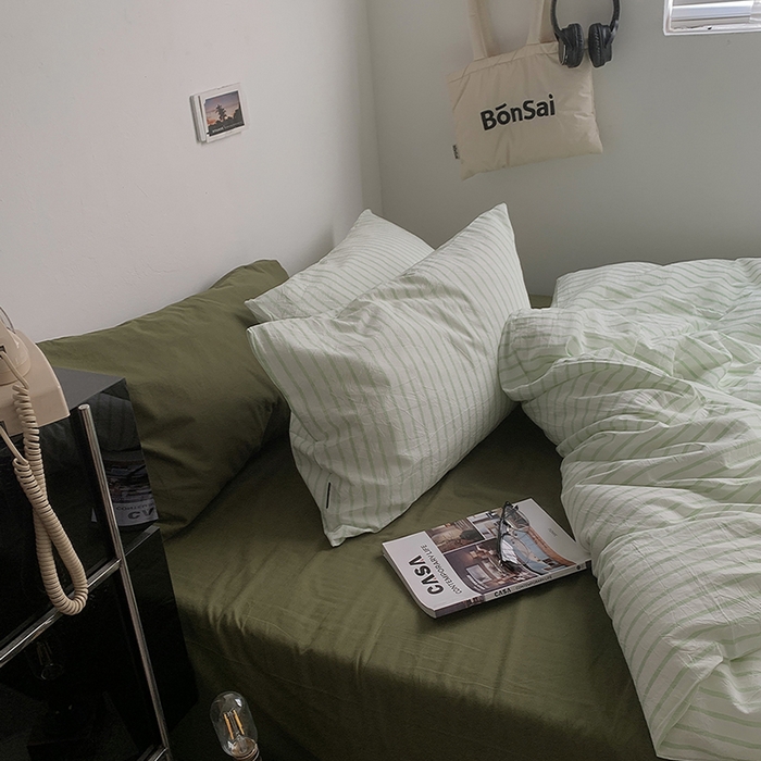 91家纺网 家纺一手货源 找家纺 （总）柚可家居 2025新款全棉色织水洗棉四件套-绿鸭湖