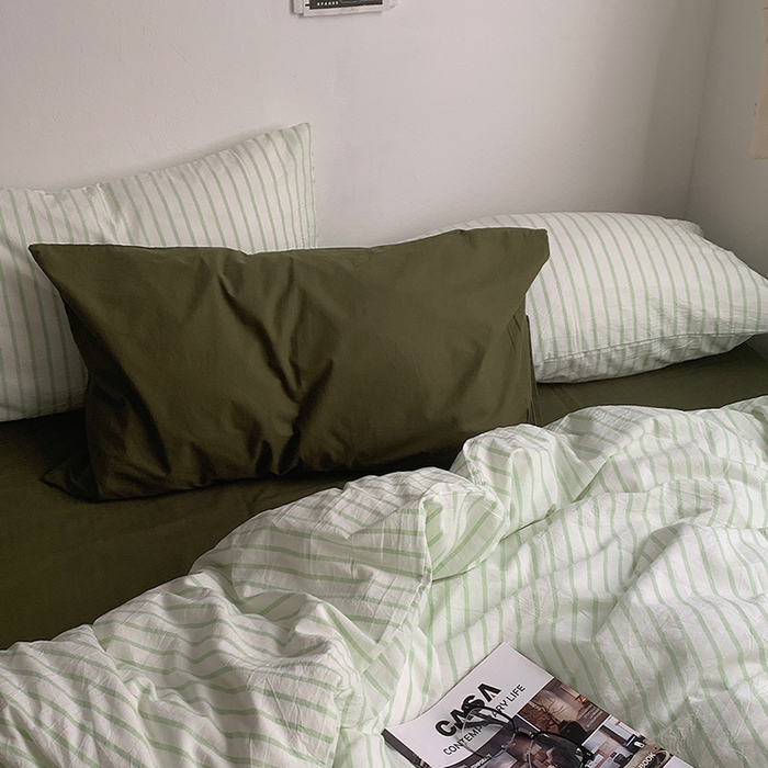 91家纺网 家纺一手货源 找家纺 （总）柚可家居 2025新款全棉色织水洗棉四件套-绿鸭湖