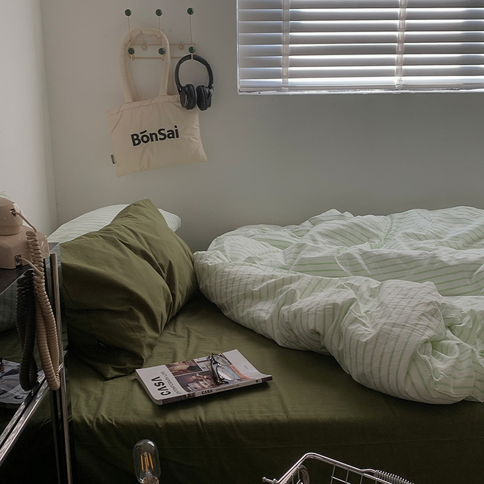 91家纺网 家纺一手货源 找家纺 （总）柚可家居 2025新款全棉色织水洗棉四件套-绿鸭湖