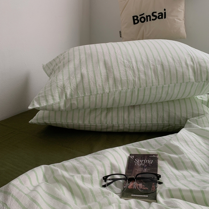 91家纺网 家纺一手货源 找家纺 （总）柚可家居 2025新款全棉色织水洗棉四件套-绿鸭湖