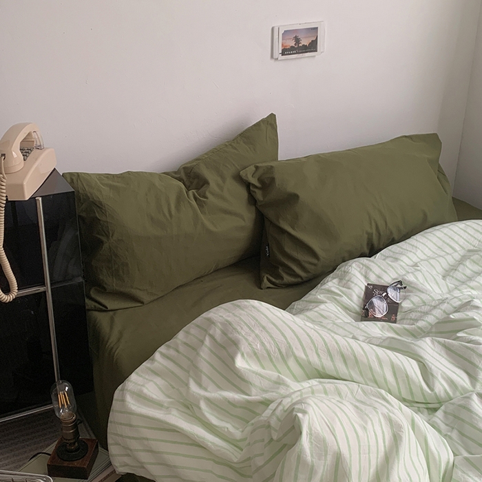 91家纺网 家纺一手货源 找家纺 （总）柚可家居 2025新款全棉色织水洗棉四件套-绿鸭湖