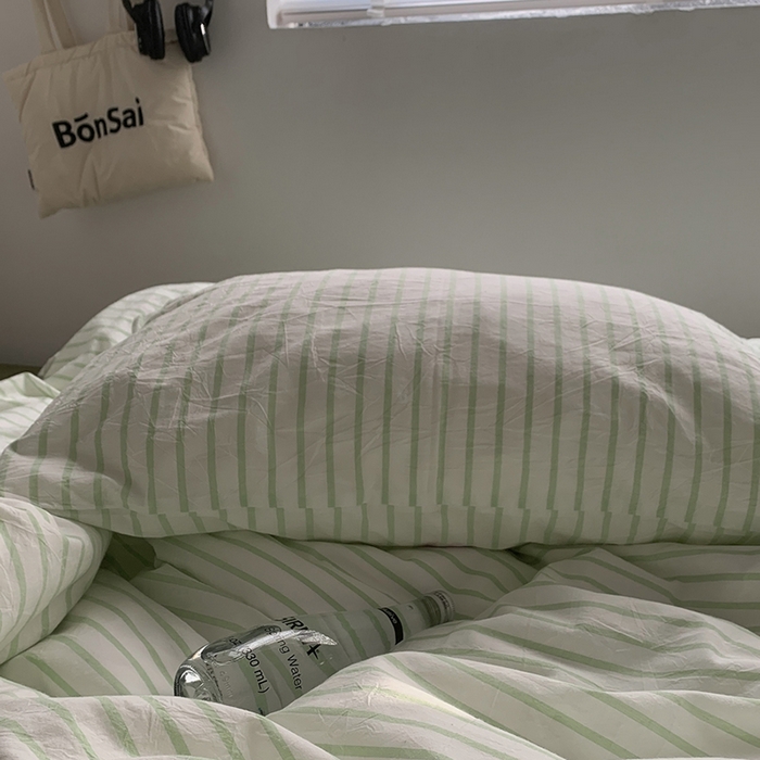 91家纺网 家纺一手货源 找家纺 （总）柚可家居 2025新款全棉色织水洗棉四件套-绿鸭湖