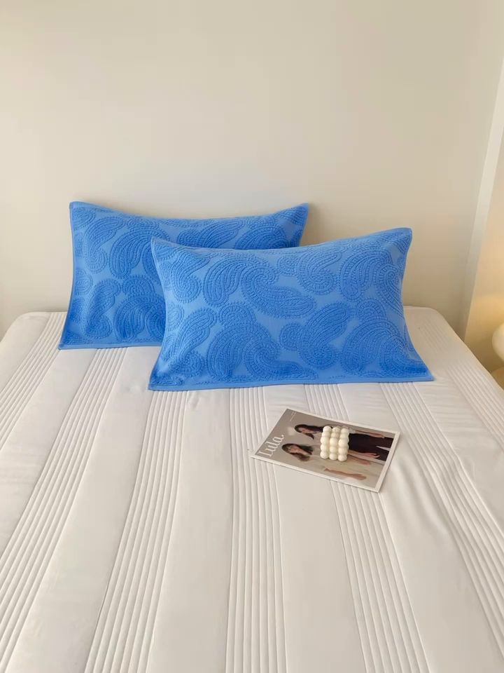 91家纺网 家纺一手货源 找家纺 悦然毛巾被 2025新款全棉纯棉老式枕巾毛圈款 海派旧韵深蓝