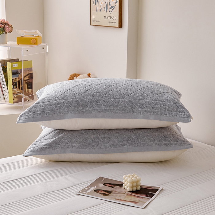 91家纺网 家纺一手货源 找家纺 悦然毛巾被 2025新款全棉纯棉老式枕巾毛圈款 旧时光浅灰