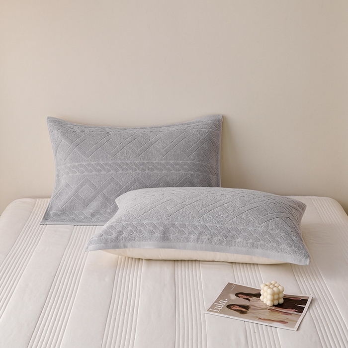 91家纺网 家纺一手货源 找家纺 悦然毛巾被 2025新款全棉纯棉老式枕巾毛圈款 旧时光浅灰