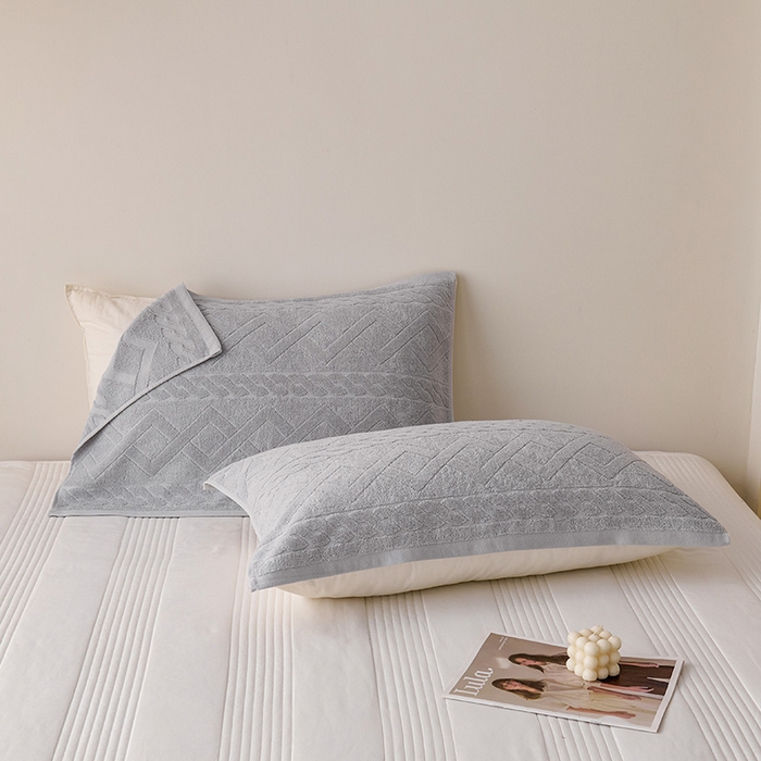 91家纺网 家纺一手货源 找家纺 悦然毛巾被 2025新款全棉纯棉老式枕巾毛圈款 旧时光浅灰