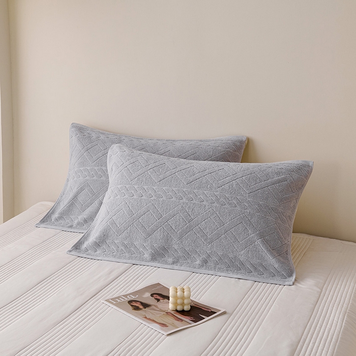 91家纺网 家纺一手货源 找家纺 悦然毛巾被 2025新款全棉纯棉老式枕巾毛圈款 旧时光浅灰