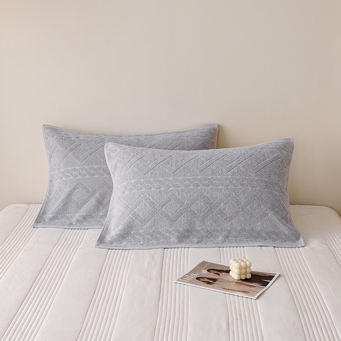 91家纺网 家纺一手货源 找家纺 悦然毛巾被 2025新款全棉纯棉老式枕巾毛圈款 旧时光浅灰